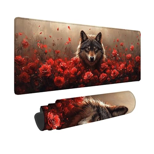 Tapis souris loup rouge grand format pour le bureau et le PC
