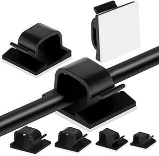 Adhesive Cable Management Clips, 60pcs Adhesive Cable Clips Wire Clips, Plastic Cable Organisers Sticky Wire Clips Wire Cord Holder, 4 Sizes (Black)