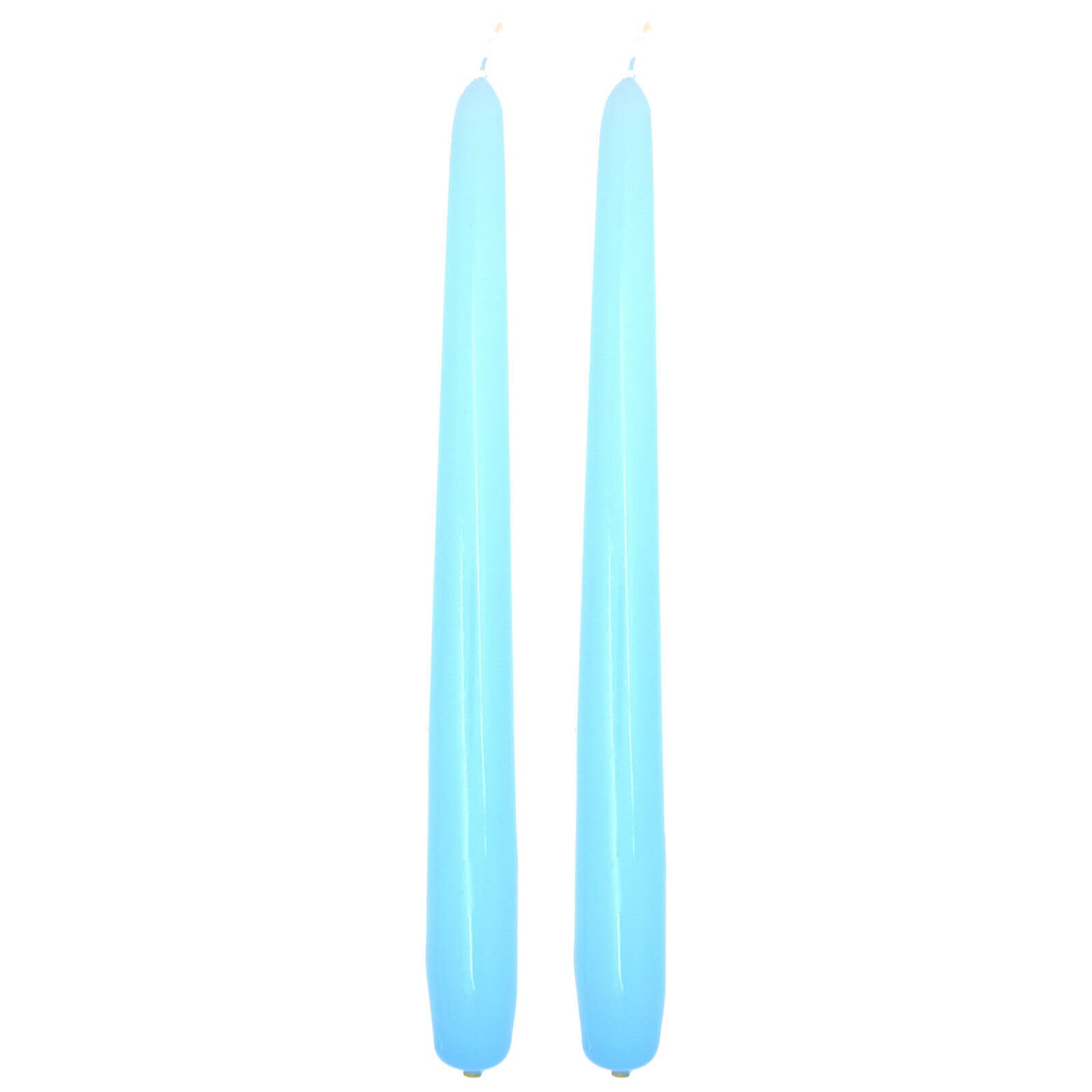 Soladirect Light Blue Varnished Tapered Dinner Candles, Pack Of 2, Unscented, Long Burning Time, 24 Cm / 9.45" (Light Blue, Varnished)
