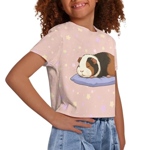 Image of Girls Fashion Crewneck Tee Shirts Casual Short Sleeve Crop Top Summer Outfits 5-14 Year