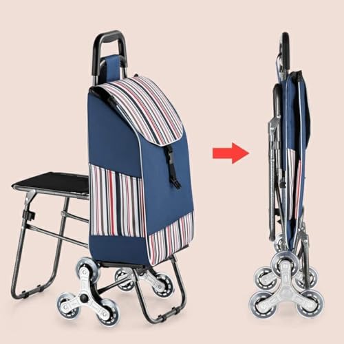 Einkaufswagen Einkaufstrolley Treppensteiger Einkaufstrolley Mit Sitz, Faltbarer Einkaufswagen, Treppensteigen, Tragbarer Handwagen, Einkaufstasche Mit Rädern Einkaufswagen Trolley Klappbar(D) – Bild 7