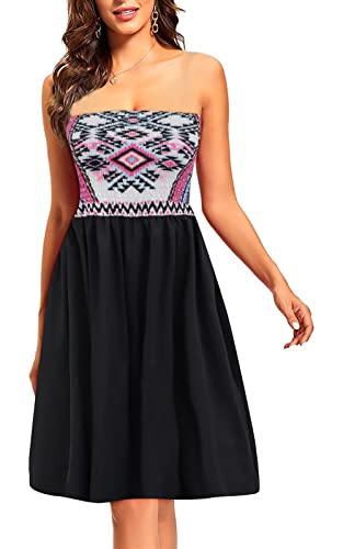Image of Zyyfly Tube Top Dress Women Summer Beach Coverup Stretch Smocked Strapless Dress