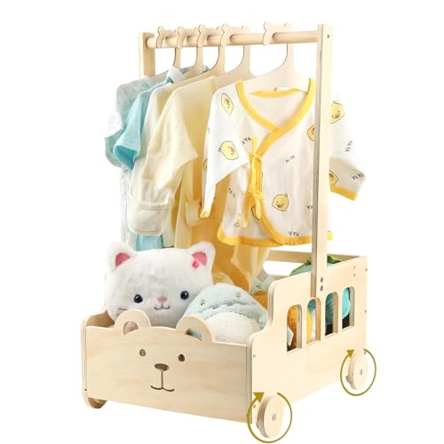 Medium Wooden Baby Shower Crate Closet with Wheels & Handle, Personalized Gifts/Welcome Basket for Newborn Boy Girl New Parent, Easy Assembly Baby Crate Closet