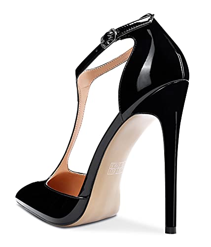 DearOnly Women's Sky High Heels T-Strap Pumps Sexy Pointed Toe Stilettos 4.7" Inch Heel Classic Dress Party Shoes3