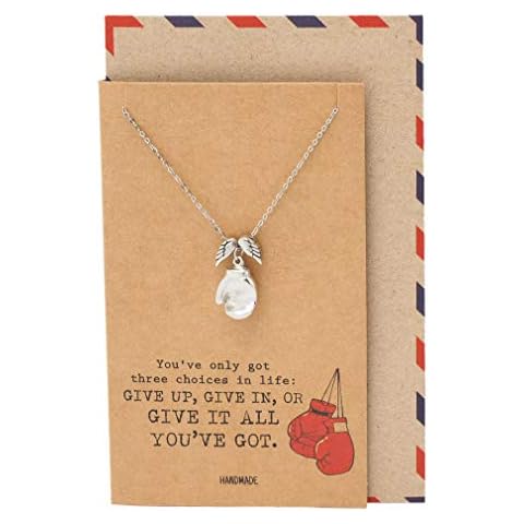 quan jewelry Sporty Necklace with Guardian Angel Wing and Boxing Gloves Pendant, Boxer Gifts for Men and Women, Motivational Charm with Life Inspirational Quote Cover