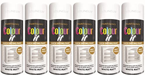 HitlineUK 6 x SPRAY PAINT WHITE 400ML COLOUR IT WHITE MATT FINISH SPRAY PAINT DECORATE WOOD METAL PLASTIC INTERIOR/EXTERIOR