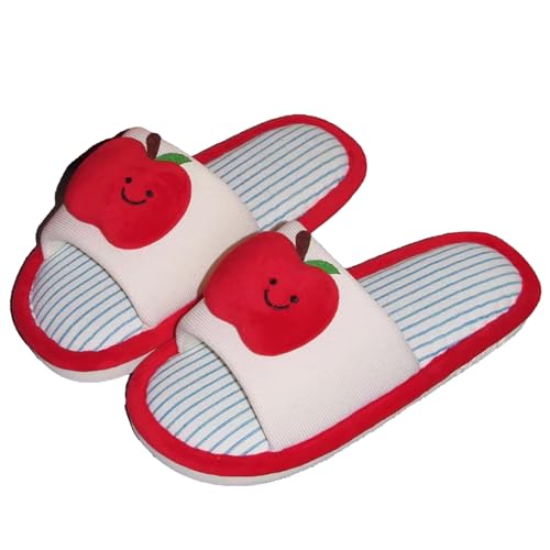 Red apple-print soft house slipper with a plush upper — the indoor-only design suits postpartum lounging rather than wet floors