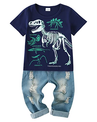 YALLET Toddler Boy Clothes 1-5T Boys Outfits Infant Short Sleeve T-Shirt Ripped Jeans 12 18 24 Months Baby Clothing Pants Set