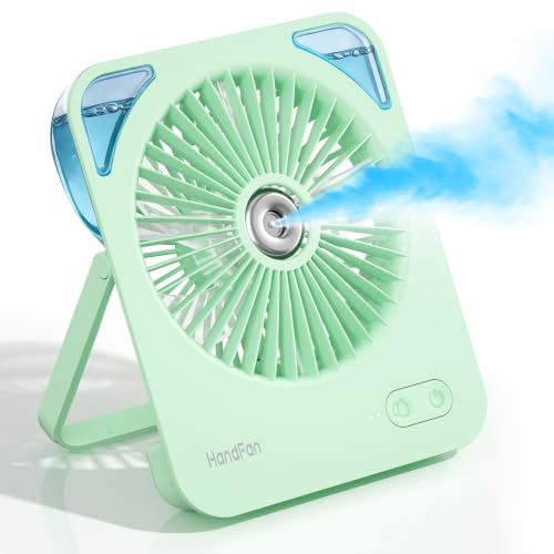 HandFan 4000mAh Portable Desk Misting Fan, 180° Foldable Travel Fan Rechargeable, Small Personal Mist Fans Battery Powered, Cooling Table Fans for Home Office Travel Beach Cruise Outdoors(Green)