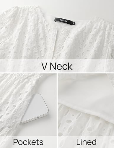 Image of ZESICA Women's 2026 Summer Short Sleeve Maxi Dress Casual V Neck Hollow Out Eyelet Ruffle Swing A Line Long Dresses