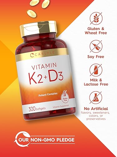 Carlyle Vitamin K2 D3 Supplement | 300 Softgels | 200mcg K2 MK7 & 10,000 IU D3 | Non-GMO, Gluten Free - Thumbnail 5