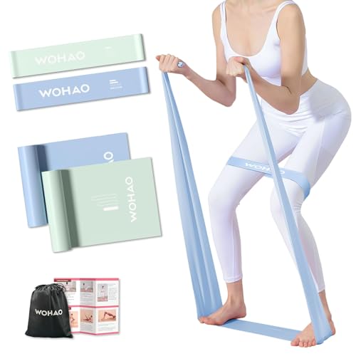 WOHAO Light-to-Medium Resistance Bands Set [Green+Blue 4-Piece] - Progressive Training for Women - with Step-by-Step Chart & Dual Storage Pouch(Blue＆Green)