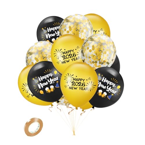 15 globos de feliz año nuevo 2025, decoraciones de Año Nuevo, globos de látex dorado y negro, globos de confeti, fiesta de Año Nuevo 2025, hogar, tiendas, centro comercial, techo, pared, decoración al
