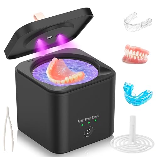 Maymocon Ultrasonic Retainer Cleaner, Ultrasonic Tooth Cleaning Machine for Dentures, 45khz UV Ultrasonic Denture Cleaner with Magnetic Cleaning Basket for Invisalign Aligner Dental Appliances