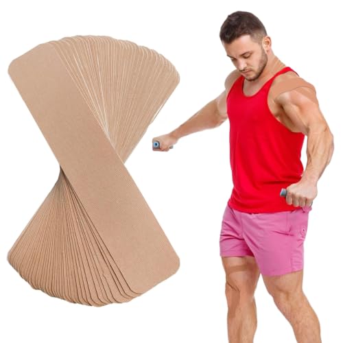50 Tiras de Cinta lógica Precortadas, tape 20x4cm, Esparadrapo Deportivo Elástico e Impermeable para Fisioterapia y Soporte Muscular, Transpirable, Color Piel