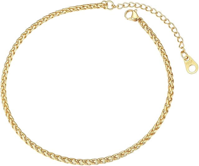 Image of FOCALOOK 14K Gold Plated Anklets for Women Waterproof Plus Size Ankle Bracelet 8.5-10.5 Inch Adjustable Mariner /Figaro /Flat Snake /Cuban Link Chain Anklet Jewelry for Summer Beach Holiday