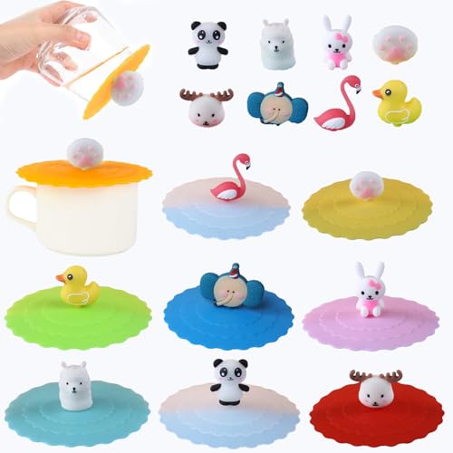 Fandipitous 8 Pièces Couvercle Tasse en Silicone, Couvercle Silicone Alimentaire, Réutilisables Capote de Verre, Anti-Poussière Couvercle Tasse pour...