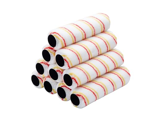 Fit For The Job Paquete de 10 rodillos de pintura de pelo mediano de 9 pulgadas para un acabado suave con pinturas de emulsión, funda de rodillo de pintura para pintar paredes y techos