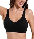 HACI Women's Comfort Cotton Bra Plus Size Everyday Non Padded Wirefree Lace Floral(Black,36C)