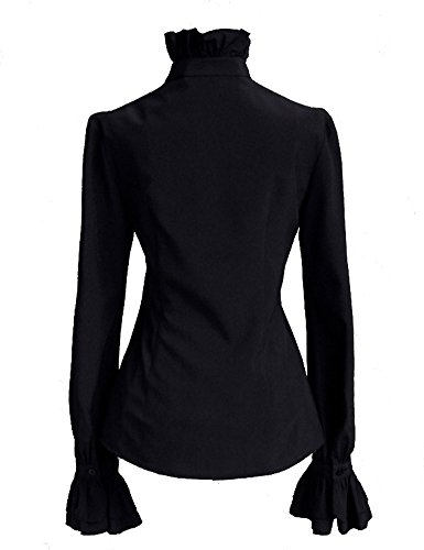 Mosocow Women Victorian Gothic Shirt Vintage Ruffle Long Sleeve Blouse Tops L Black #TOP4