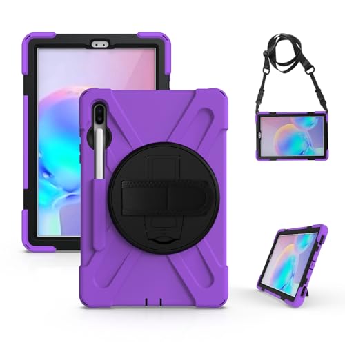 Coque Samsung Tab S6 support rotatif 360 degrés et dragonne violette