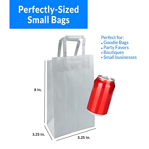 Reli. 110 Pack | 5.25\"x3.25\"x8\" | Small White Gift Bags w/Handles | Kraft Paper Shopping, White Paper Bag for Gifts, Retail, Merchandise, Party Favors - Thumbnail 2