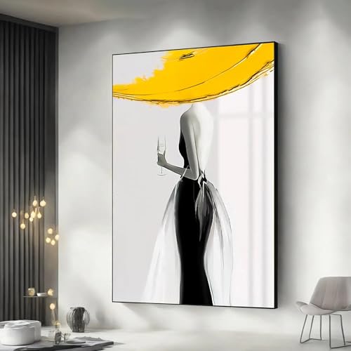 Tableau femme au chapeau jaune 40x60cm pour raviver un mur blanc et triste