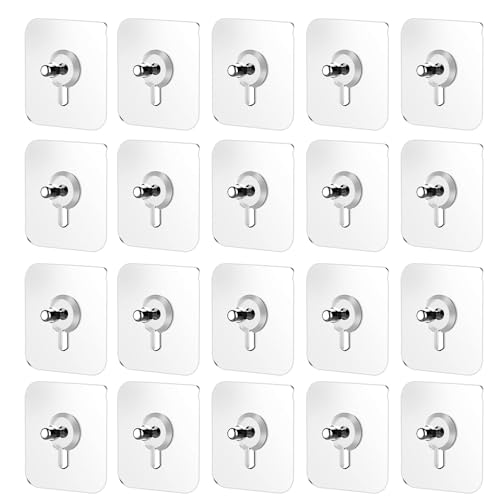 Image of Drill Free Adhesive Hooks,Heavy Duty Picture Hangers Without Nails,Adhesive Wall Hooks for Kitchen & Bathroom,Wall Mount No Drill Screw Stickers for Hanging Picture Frame (20, 2.36*2.36 inch)