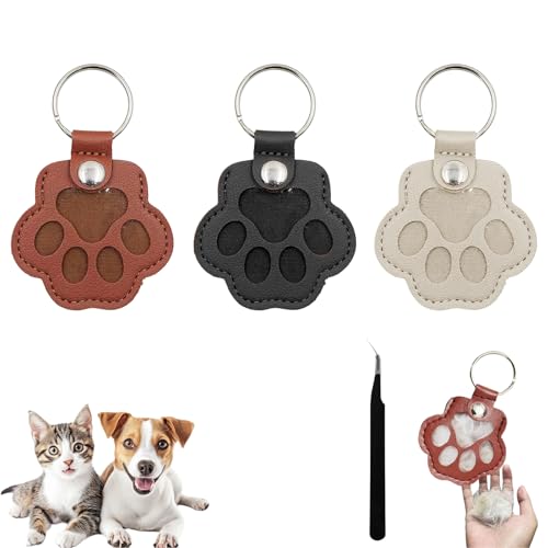 BelleFlair Andenken an verstorbene Katze & Hund 3er-Pack Schlüsselanhänger, Süße Lederpfote als...