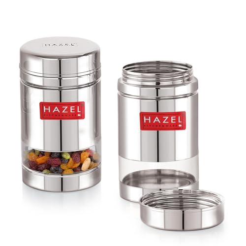 Image of HAZEL Stainless Steel See Through Transparent Container | Kitchen Air Tight Storage Dabba Containers Set of 2, 600 ML