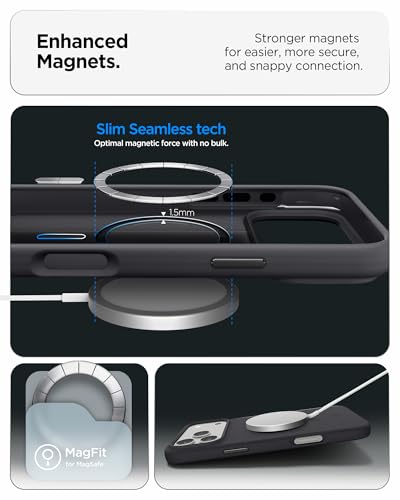 Image of Spigen Silicone Fit MagFit Back Cover Case for iPhone 17 Pro Max, MagSafe Compatible, Refined Smooth Feel - Silicone | Black