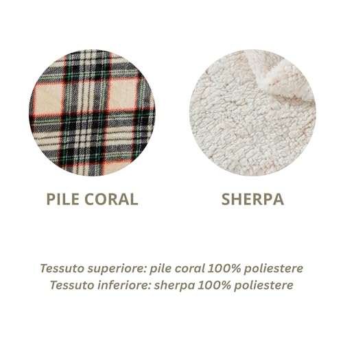 Caritex Coperta Plaid Tartan In Pile Coral E Sherpa - Dimensioni Varie W462 Singolo 130X160Cm Panna - 6