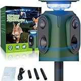 VxoDhuuo 360° Cat Repellent, Cat Repellent Deterrent for Gardens UK, Animal Scarer Ultrasonic with PIR Sensor 5 Adjustment Modes, IP65 Waterproof Solar USB Charging for Cat Fox Bird Squirrels Foxes