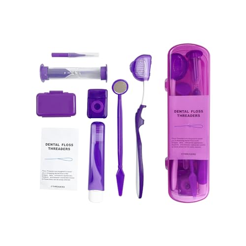 YOUYA DENTAL Boxed Portable Orthodontic Care Kit, 8pcs Orthodontic Toothbrush Kit for Braces for Orthodontic Patient Dental Travel Oral Care Kit Interdental Brush Dental Wax Dental Floss-Purple