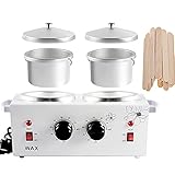 Double Wax Warmer Professional Electric Heater Hair Removal Dual Parrafin Hot Facial Skin Equipment SPA Adjustable Temperature with 140 Wooden Sticks