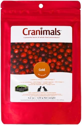 Cranimals Gold Cranberry Powder for Cats - Vegan DHA Omega 3, Urinary Health Support - Two Pure Ingredients, No Additives - Replace Fish Oil with Cranberry Antioxidants- 120g/ 4.2 Oz Bag