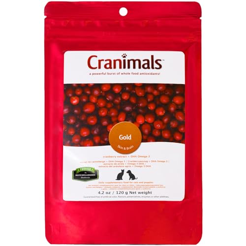 Cranimals Gold Cranberry Powder for Cats - Vegan DHA Omega 3, Urinary Health Support - Two Pure Ingredients, No Additives - Replace Fish Oil with Cranberry Antioxidants, for recurrent UTIs, 4.2 Oz
