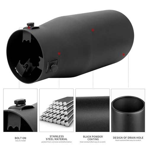 Richeer Adjustable 3-3.5 inch Inlet Exhaust Tip, 5" Outlet 12" Overall Length Stainless Steel Exhaust Tip Black Powder Coated Finish, for Vehicles with 3-3.5" O.D. Exhaust Tailpipe by Richeer - Image 4