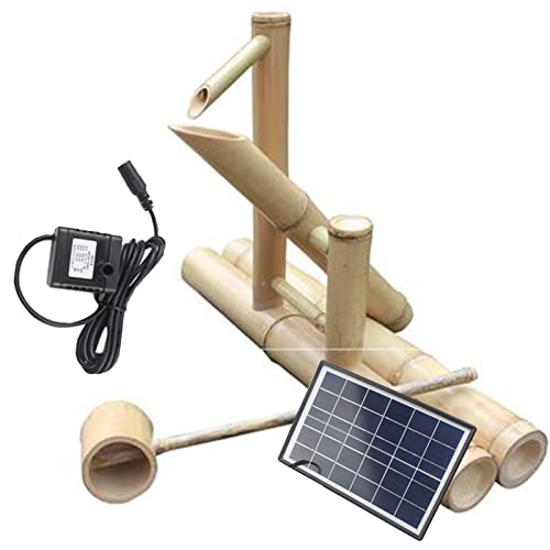ZLECB Solarbrunnen Für Den Garten,Bambus brunnen,Bambus Bambus tropfendes Auto fließendes Wasser Landschaftsbrunnen wasserspiel Garten,65x15x45cm,B Cover