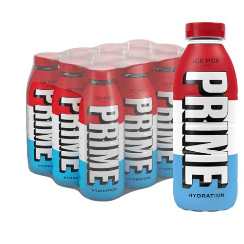 PRIME Hydration Ice Pop, bebidas deportivas, con electrolitos mejorados para una hidratación óptima, 250 mg de BCAA, vitamina B, antioxidantes, bajo contenido en azúcar, 16,9 fl oz, paquete de 12
