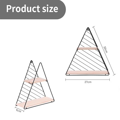 Image of Kuber Industries Triangular Iron Wall Decor for Bedroom | Lightweight, Wall Hanging Shelf Showcase for Living Room, Bedroom & Home Decor | Wood Floating Shelve for Balcony | Black