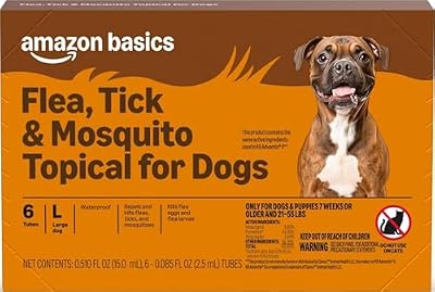 Amazon Basics Preventative Flea, Tick & Mosquito Topical Treatment for Large Dogs (21-55 pounds), 6 Count, Packaging May Vary