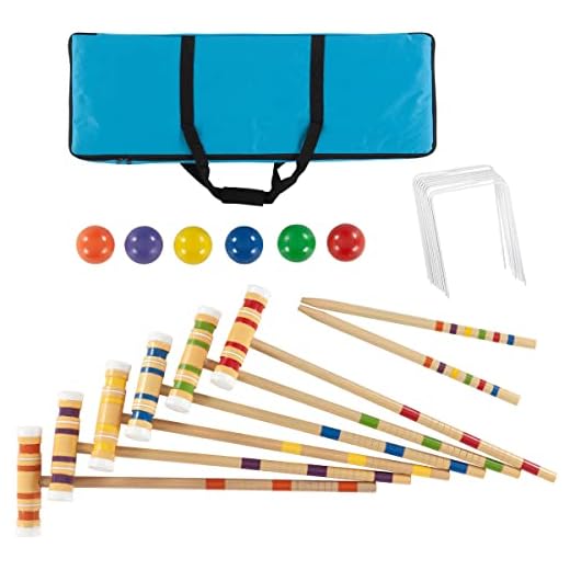 Croquet Set- Wooden Outdoor Deluxe Sports Set with Carrying Case- Fun Vintage Backyard Lawn Recreation Game, Kids or Adults by Hey! Play! (6 Players)