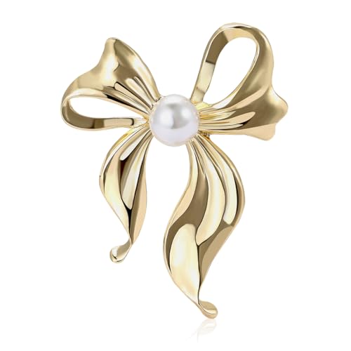 Image of Pearl Bow Knot Brooch Lapel Pin Ribbon Bowknot Pins Elegant Clothes Dress Sweater Hat Suit Backpack Corsage Accessories Brooches Fashion Birthday Christmas Jewelry Gifts for Women Mom