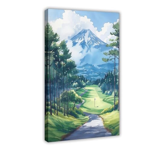 Japan Golf Mount Fuji Watercolor Poster 16x24inch