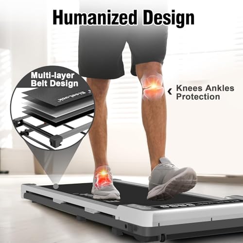 Elseluck Walking Pad Treadmill, Under Desk Treadmill for Home Office, Walking Treadmill with Remote Control, Walking Jogging Machine in LED Display(Silver)