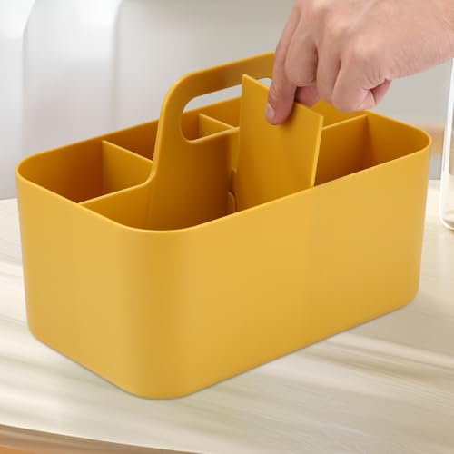Mehrzweck Korb Organizer,Tragbarer Stapelbarer Kunststoffkorb mit Griff,Reinigungskorb, Bastelkorb,Schreibtischkorb,Bathroom Organizer,Aufbewahrung für Kunst und Make-up (Gelb)