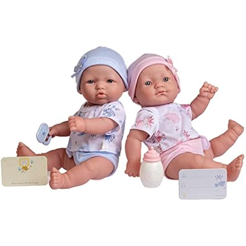 JC Toys Berenguer Boutique Realistic La Newborn 12.5" Washable Vinyl Twins | Blue and Pink Themed Gift Set with Reusable Diaper, Caps, Shirts, Pacifier, Bottles and Birth Certificate Cover