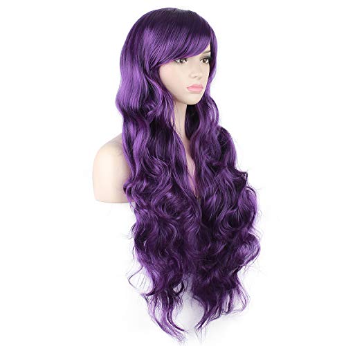 Daots 32" Cosplay Wigs Long Wig Hair Heat Resistant Curly Wave Hairs For Women (Purple) #TOP2