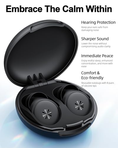 Ear Plugs for Sleeping 55dB Noise Cancelling Ear Plug with 7 Tips, 0.1Oz UltraComfy Ear Plugs for Noise Reduction for Concerts, Side Sleeper, Focus, Snoring, Silicone Reusable Earplug with Case